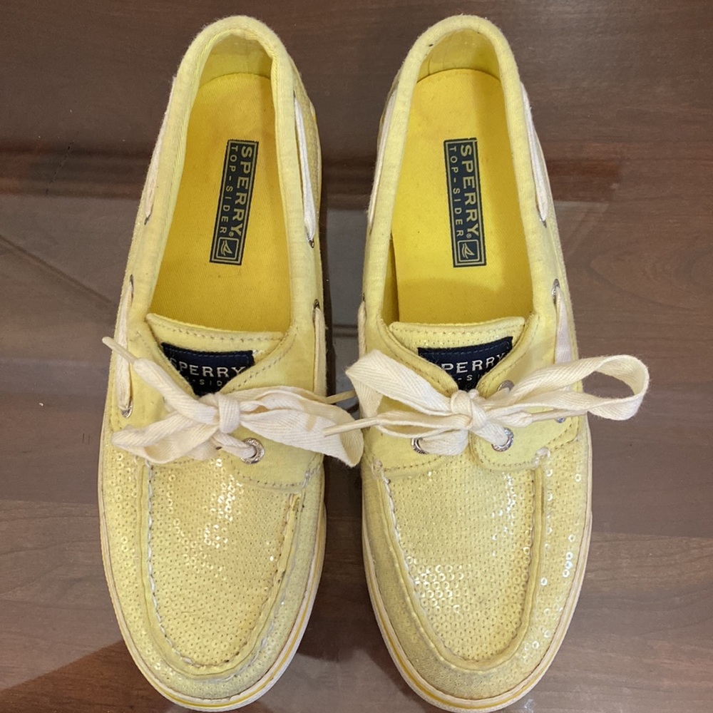 SPERRY Yellow Sequin Biscayne Bahama Boat Shoe Size 6.5